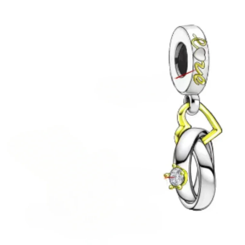 925 Sterling Silver Golden Heart Lock & Birthday Candle Charm | Fit Original Pandora Bracelet DIY Jewelry