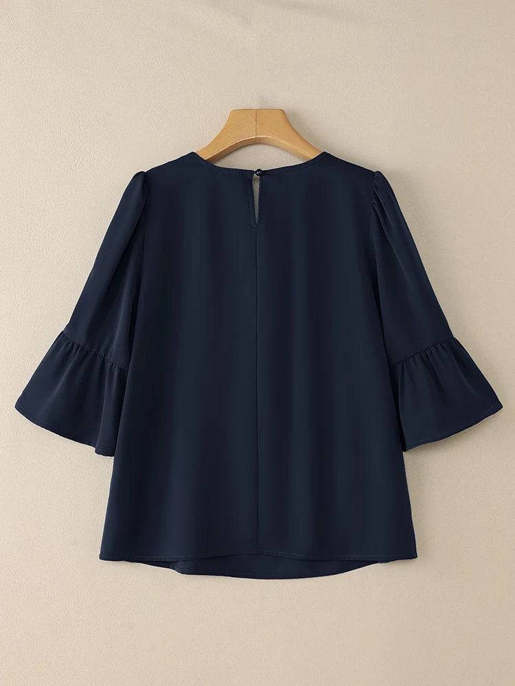 2025 ZANZEA Office Women Blouse – Elegant Solid O-Neck 3/4 Sleeve Summer Work Top 👚✨