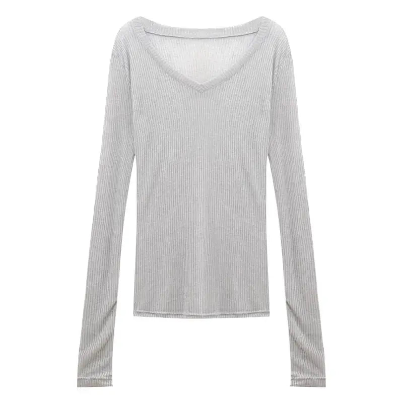 Slim Fit V-Neck Transparent Knitted Top for Women | Autumn 2024 Elegant Long Sleeve Thin Sweater | Classic Commuter Style