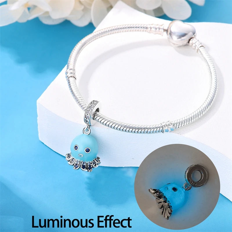 925 Sterling Silver Colorful Luminous Charms | Shell Turtle Star Beads