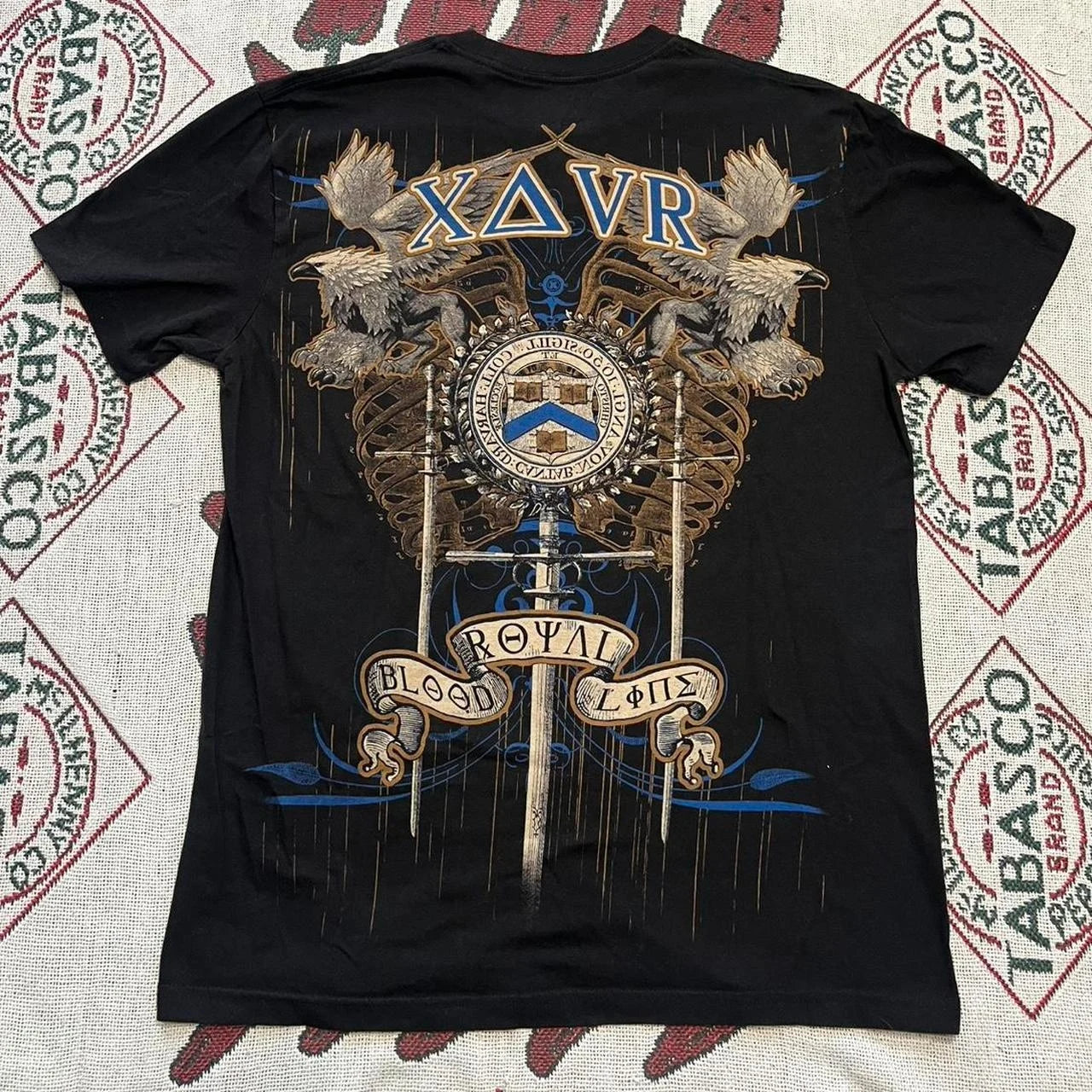 Vintage Avirex Black Short Sleeve T-Shirt | Rhinestone Double-Sided Print Retro Streetwear Top