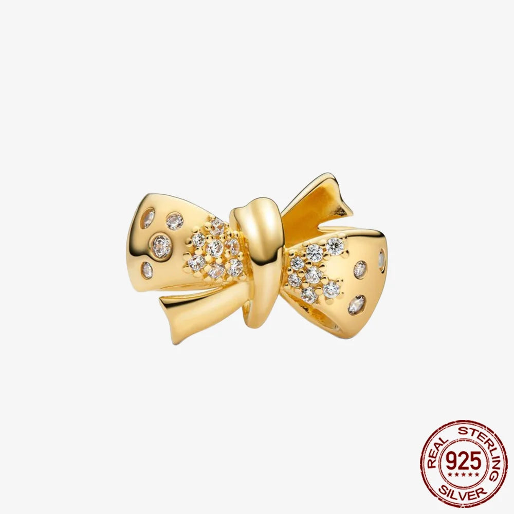 Sparkling Golden Series 925 Sterling Silver Pavé Clip Charm | Fit Original Pandora Bracelet – DIY Jewelry Christmas Gift