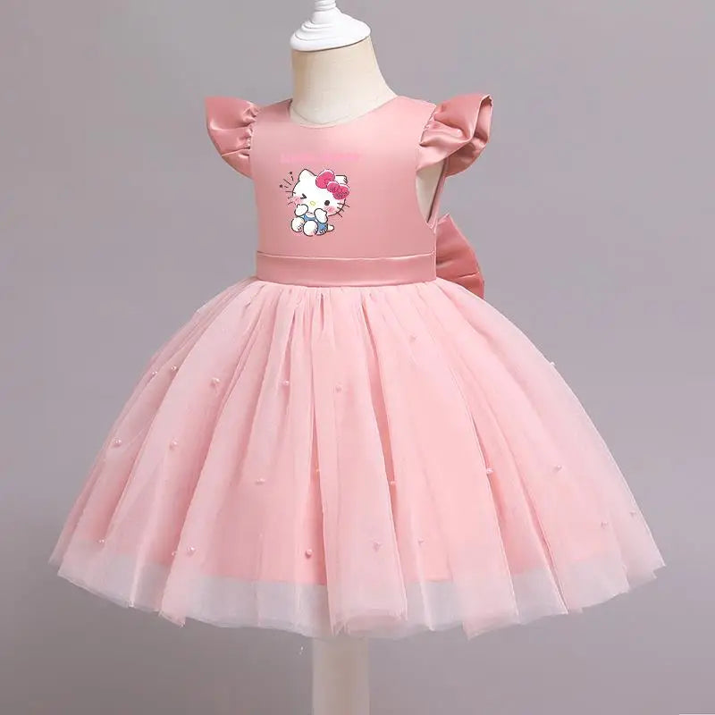 Hello Kitty Girls Lace Tulle Tutu Dress – Sleeveless Princess Wedding & Party Gown for Kids