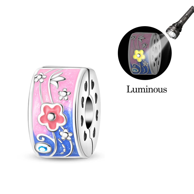 Original 925 Sterling Silver Luminous Lantern & Magic Cat Charm Bead | Glowing Angel Jungle Pendant for Bracelet Jewelry