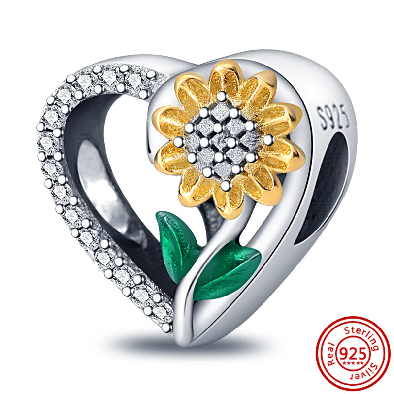 Yellow Hot Series 925 Sterling Silver Sunflower Bee Sun Hat Charms | Fit Original Bracelet DIY Women Jewelry Gift
