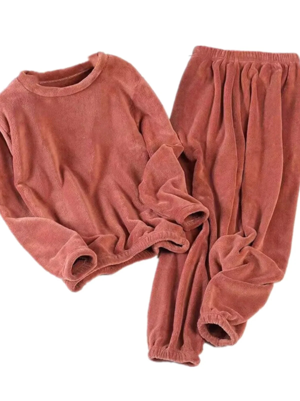 Thickened Coral Fleece Sweatwear Set 🧥 Unisex Warm Home Clothes ❄️ Sports Outfit Long Sleeve Round Neck Pajamas 👕