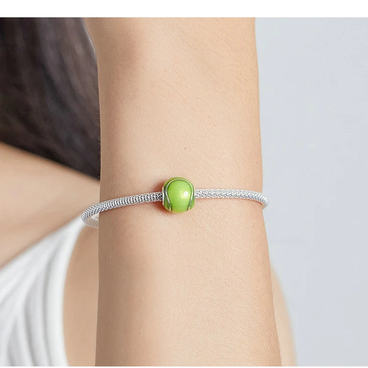 BISAER 925 Sterling Silver Ball Series Charms – Football, Volleyball, Tennis & Basketball Beads Fit Pandora Bracelet DIY Jewelry