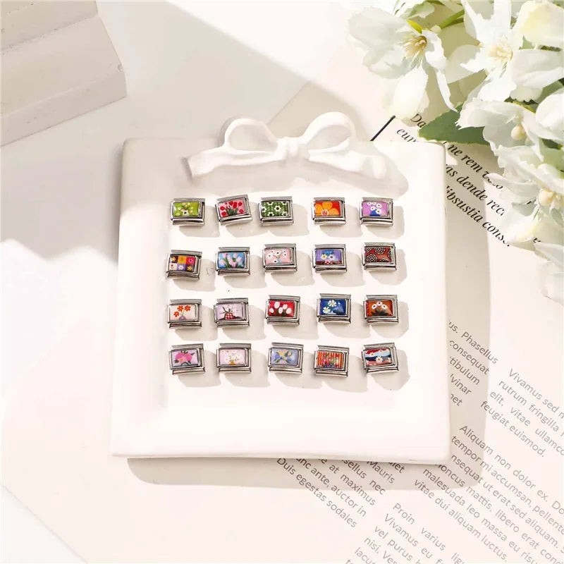 2025 Original Y2K Colorful Cute Cartoon Cats Dogs Italian Charm Links Fit 9mm Stainless Steel Bracelet Men Women DIY Making Gift