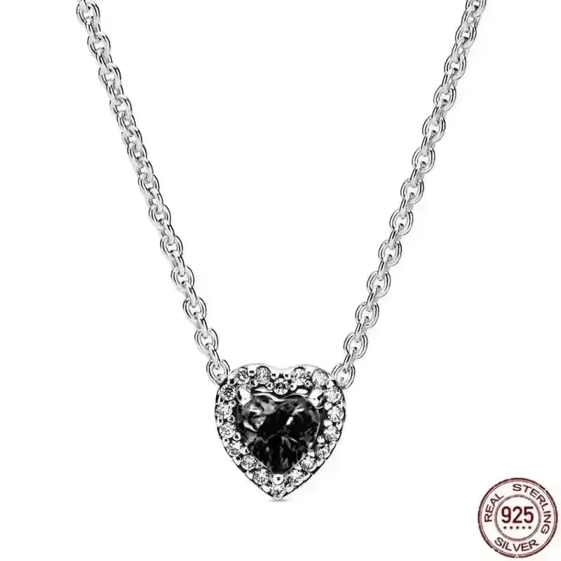 New 925 Sterling Silver Sparkling Heart-Shaped Square Pendant Necklace for Women