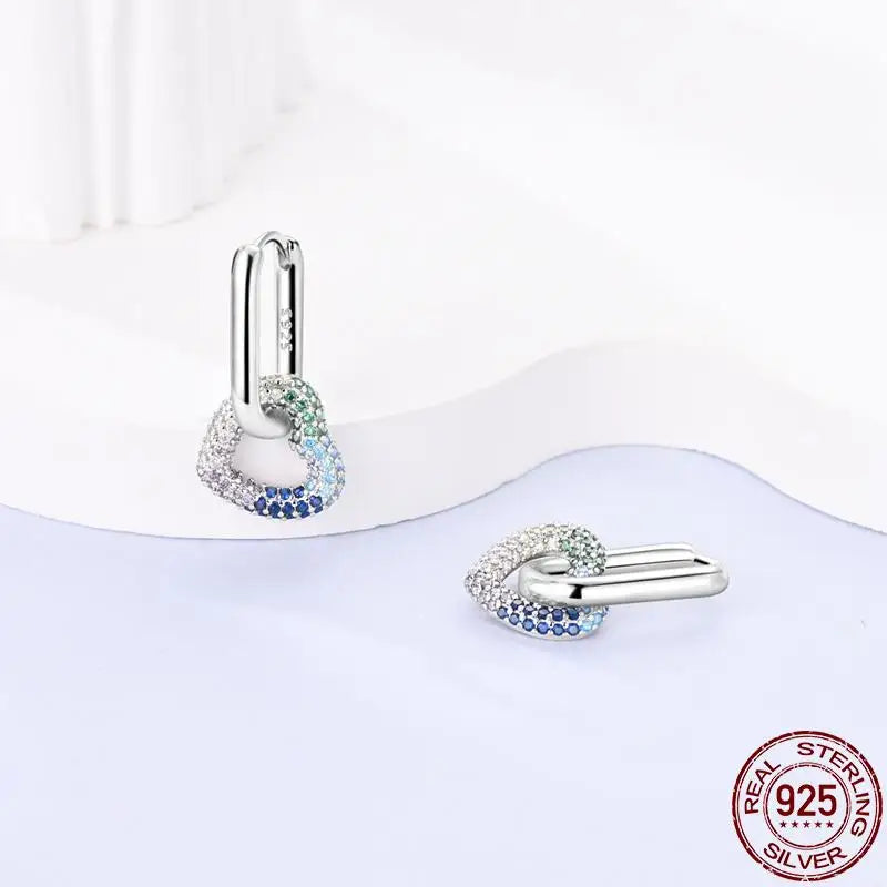 925 Sterling Silver Creative Hoop Earrings | Dangler Charms with Pave CZ for Women