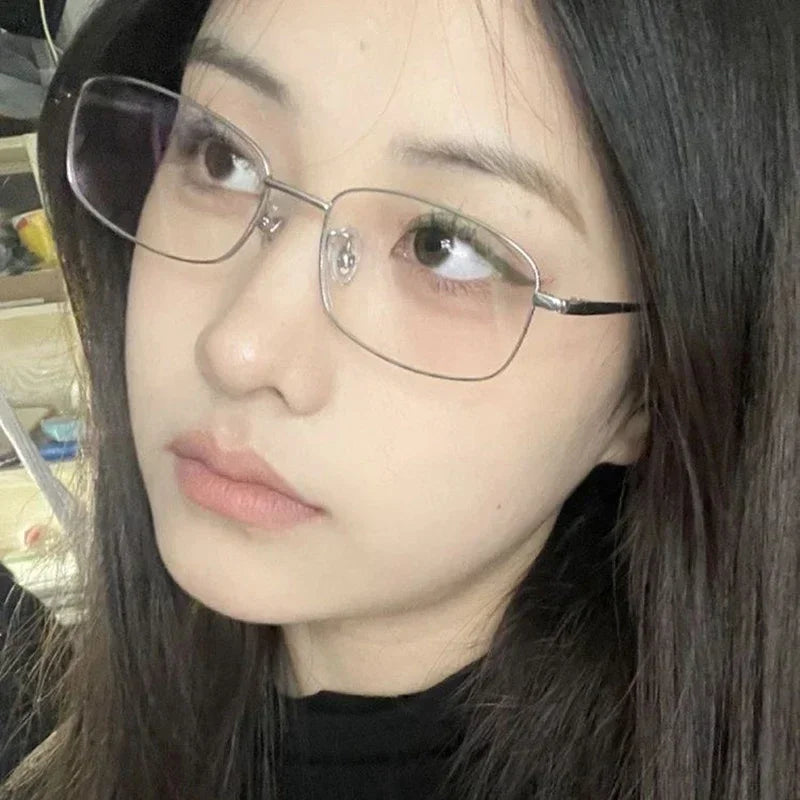 Y2K Harajuku Small Square Frame Glasses for Women – Retro Metal Clear Eyeglasses | Blue Light Blocking Reading Spectacle