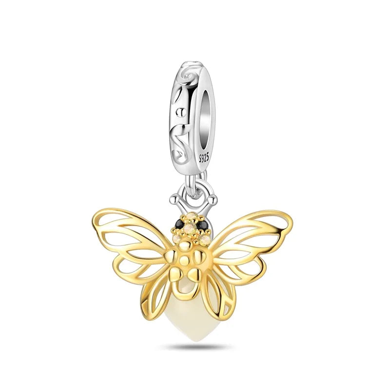 925 Sterling Silver Glow-In-The-Dark Firefly Charm | Fits 3mm Original Bracelet Women’s DIY Jewelry