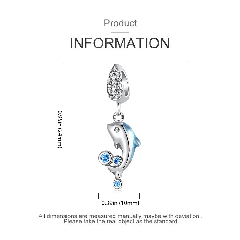 925 Sterling Silver Dolphin Charm Bead – Fits Original Pandora Bracelet & Necklace DIY Jewelry Gift for Women