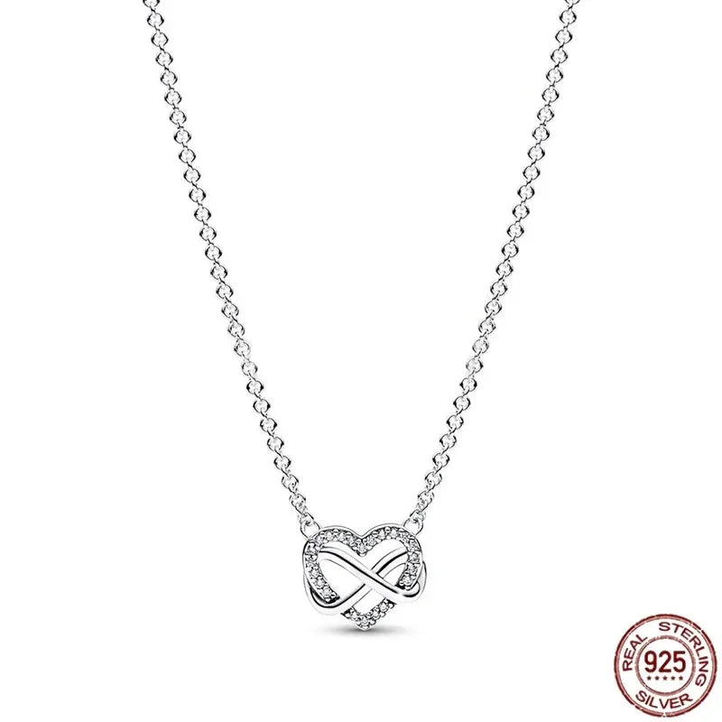 925 Sterling Silver Dazzling Round Bow Heart Necklace | Simple Elegant Charm Jewelry Gift for Women