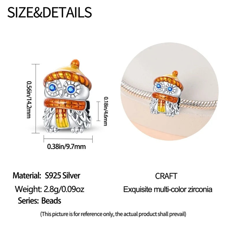 925 Sterling Silver Squirrel & Maple Leaf Charm | Shiny Zircon Autumn Beads Fit Pandora Bracelet DIY Jewelry