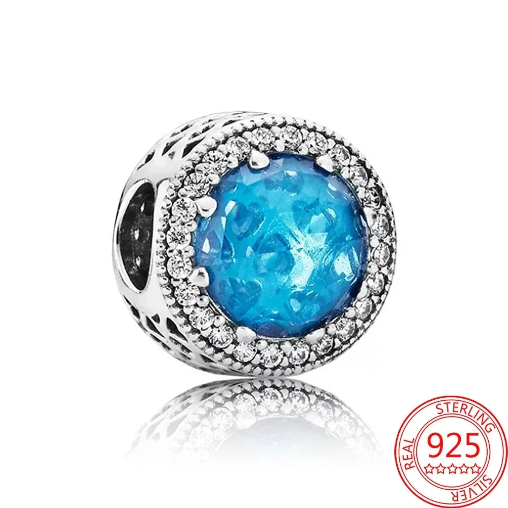 925 Sterling Silver Murano Glass Galaxy & Clover Heart Beads | Fit Pandora Bracelet DIY Jewelry Gift for Mum