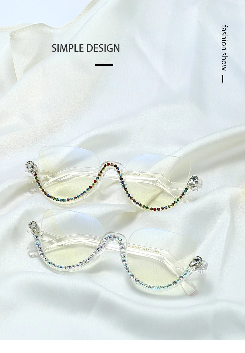 TANOXI Anti Blue Light Kardashian Flat Shield Sunglasses for Women – Y2K Punk Diamond Cutting Semi-Rimless Fashion Eyewear