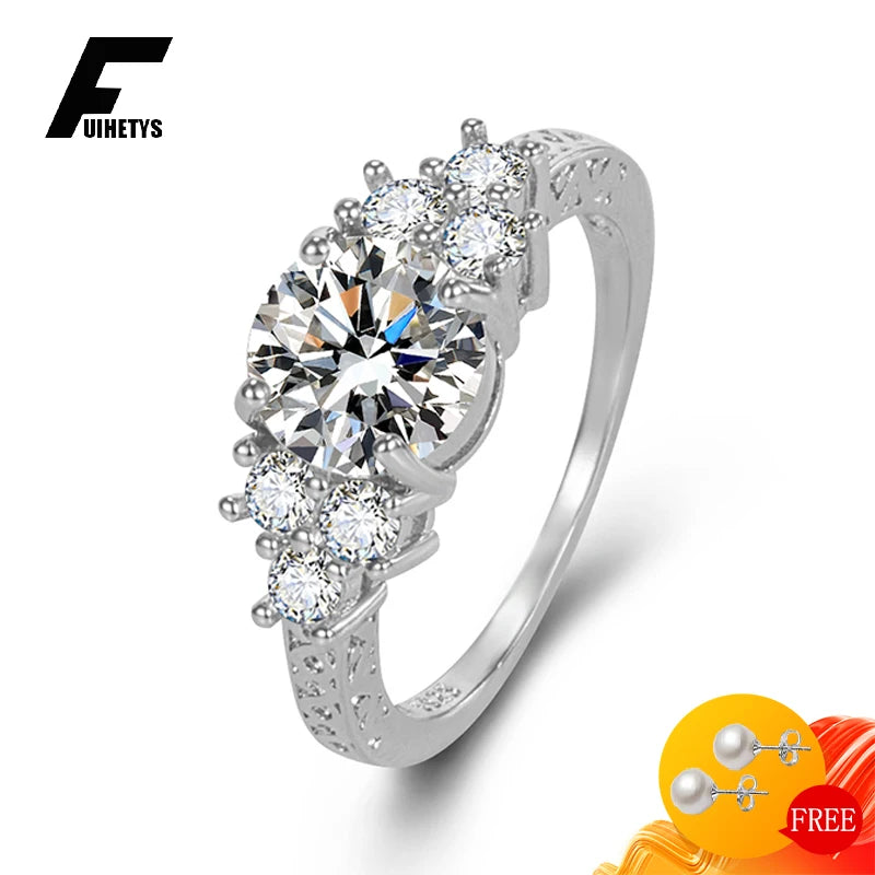 Luxury 925 Sterling Silver Zircon Ring – Women’s Round Gemstone Wedding & Party Jewelry