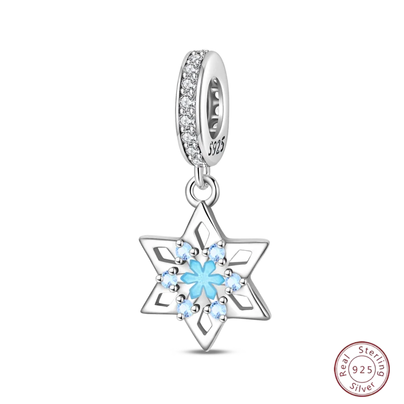 925 Sterling Silver Blue Zircon Ocean Shell Beaded Pendant | Fit Original 3mm Bracelet Women’s Fine Jewelry