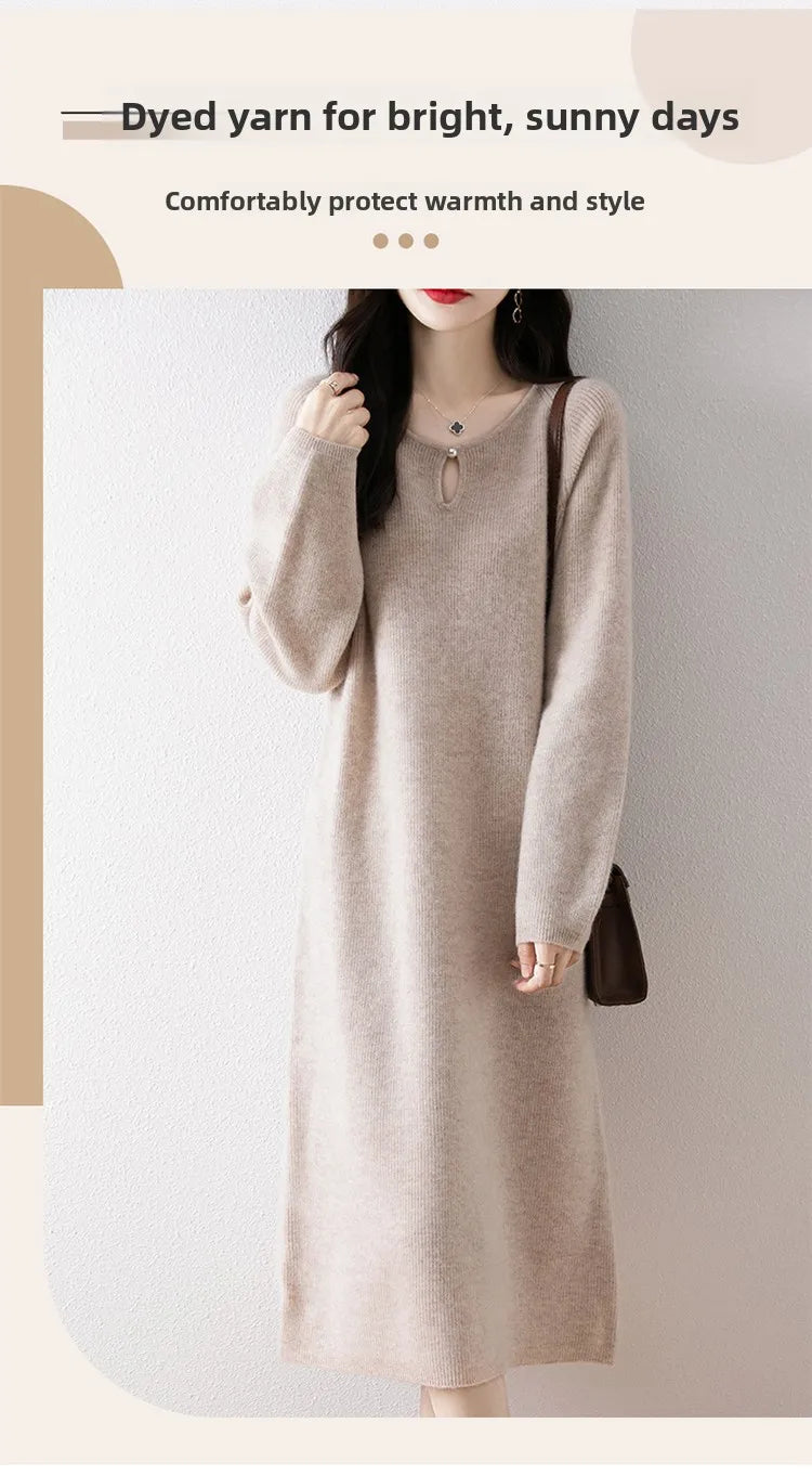Loose Knitted Sweater Dress for Women – Round Neck Long Sleeve Casual Autumn New Arrival Elegant Fashion Dress