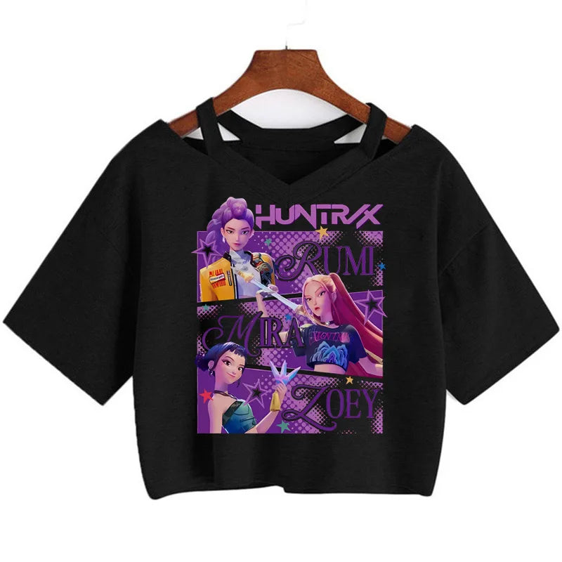 Kpop Demon Hunters Girls Crop T-Shirt – Women’s O-Neck Summer Y2K Punk Sleeveless Top