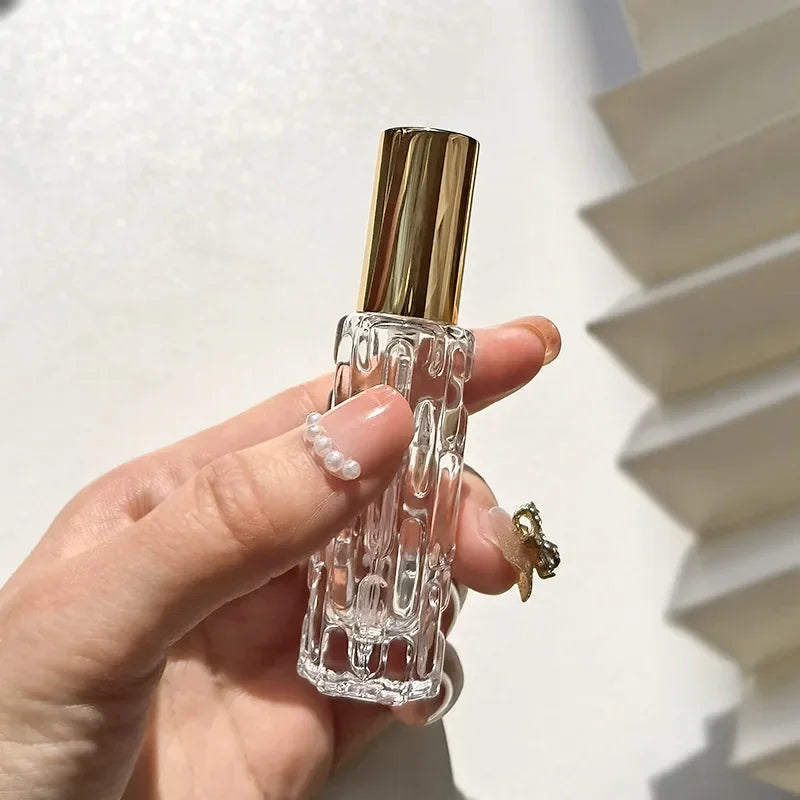 4PCS Transparent Glass Perfume Spray Bottles – Empty Refillable Mini Spray Bottles with Lids | Portable Travel Sub-Bottles