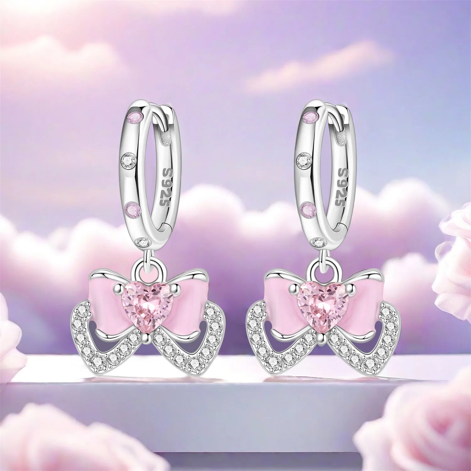 Orstarry 925 Sterling Silver Pink Sweet Bow Drop Earrings | Women’s Original Jewelry Party & Anniversary Gift