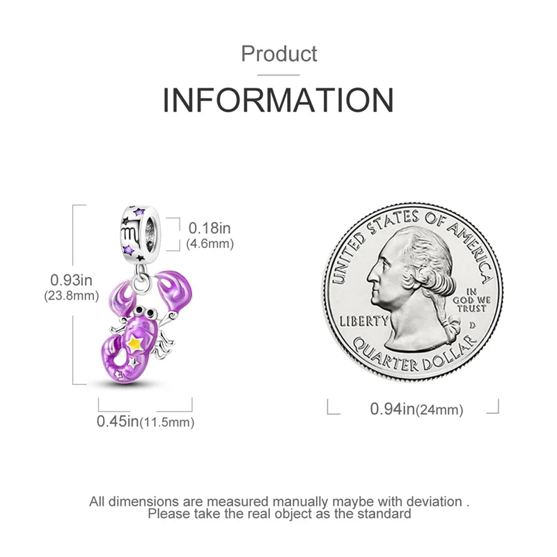 Original 925 Sterling Silver 12 Constellation Luminous Charm | Fits Pandora 3mm Bracelet DIY Jewelry Gift for Women