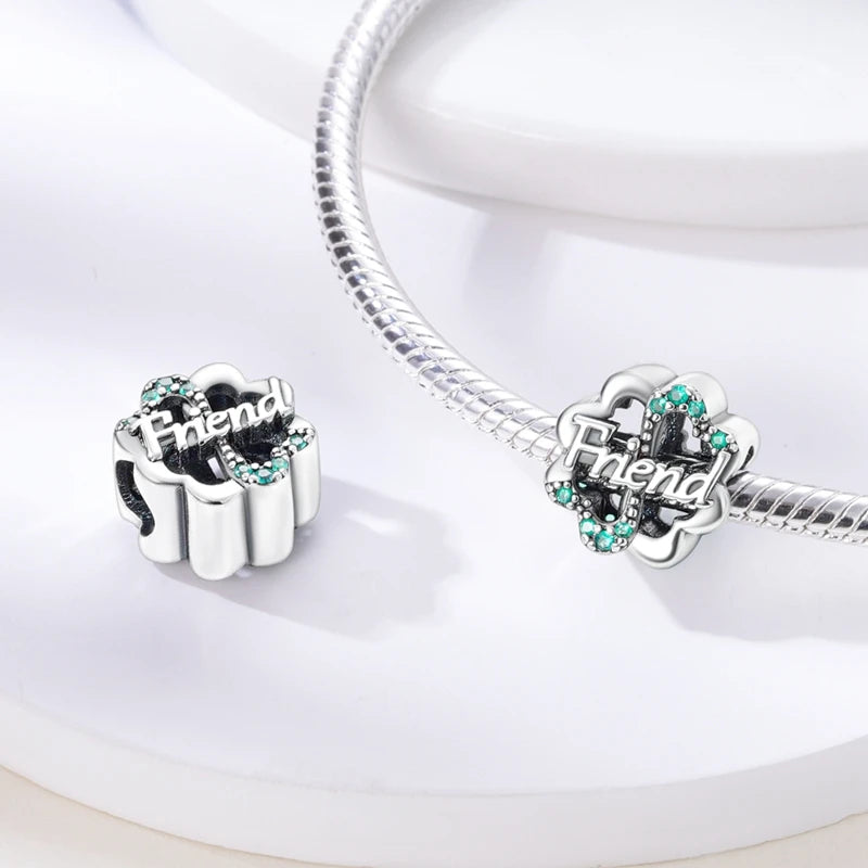 New 925 Sterling Silver Four-Leaf Clover Green Charm Bead | Lucky Pendant for Original Bracelet Jewelry Gift