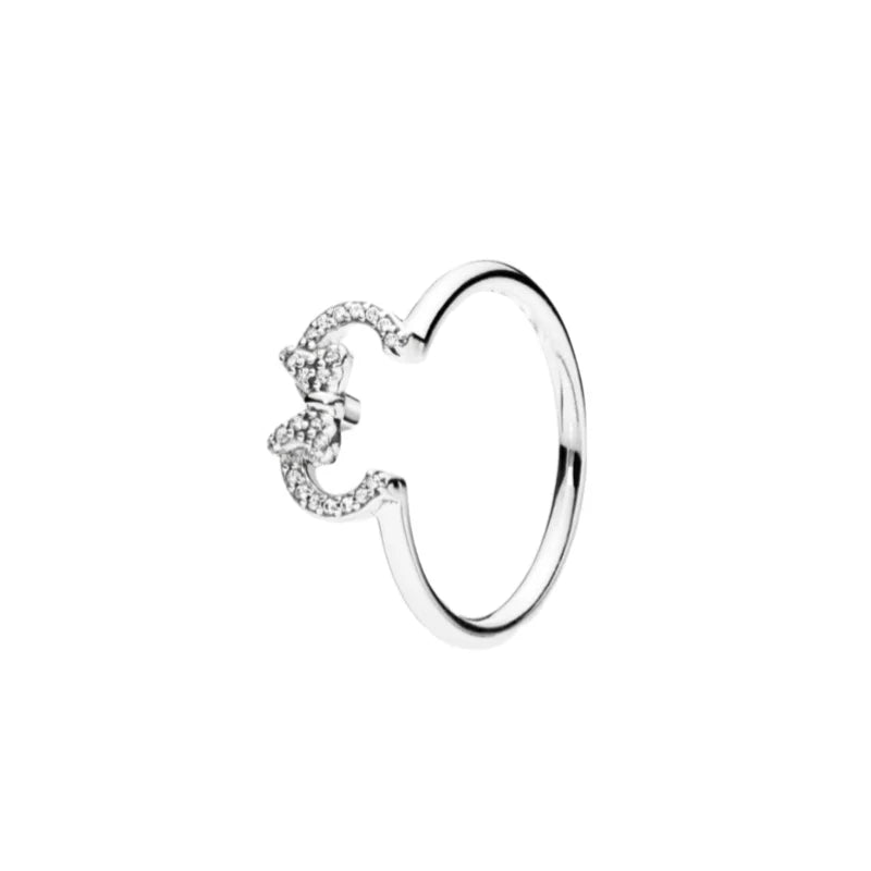 Fashion 925 Sterling Silver Disney Classic Crown & Heart Bow Mickey Mouse Ring | Women’s Anniversary Jewelry Gift
