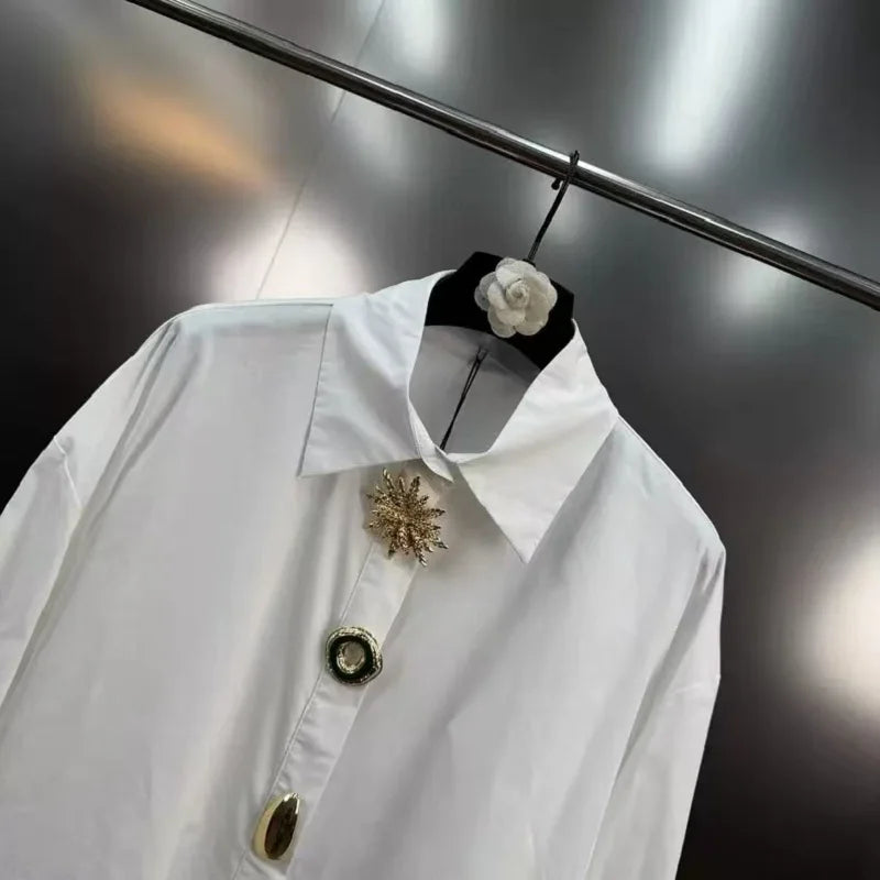 Luxury Sequins Cotton Blouse ✨ Women Long Sleeve Trendy Top 🌸 Autumn Spring