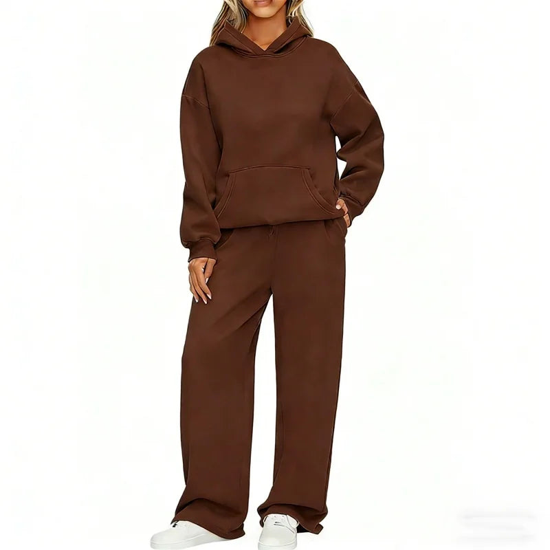 Women’s Autumn Winter Hoodie & Wide Leg Pants Two-Piece Tracksuit – Casual Loose Sportswear ❄️👟