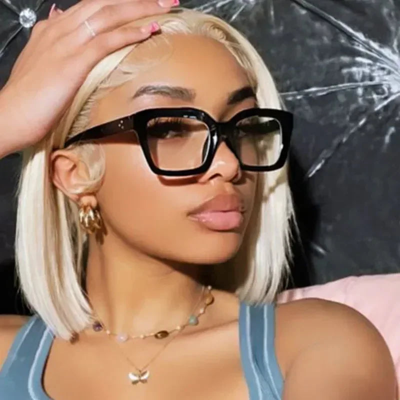 Fashion Anti Blue Light Glasses for Women – Trendy Rice Nail Square Frame Fake Eyeglasses | Flat Light Computer Glasses