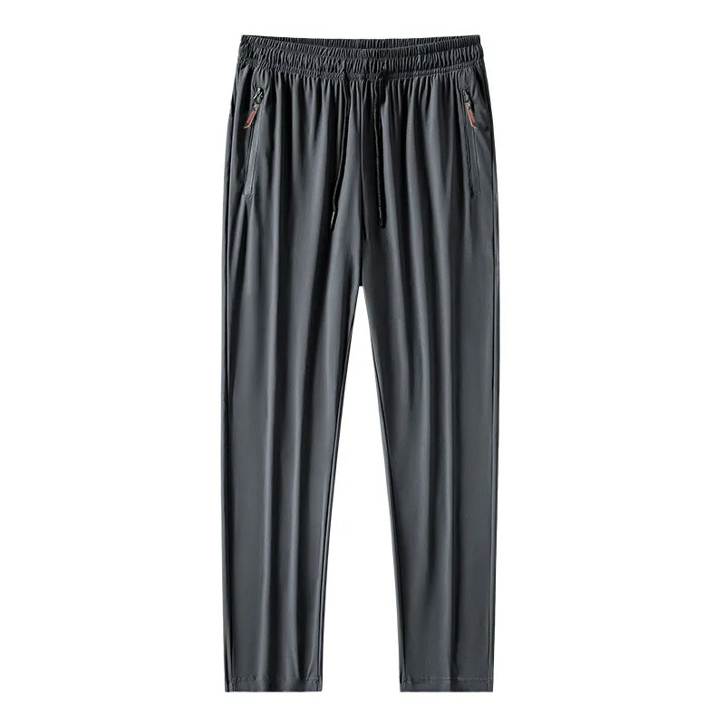 Ice Silk Men’s Pants 2023 – Black & Gray Summer Casual Business Straight Leg Sweatpants