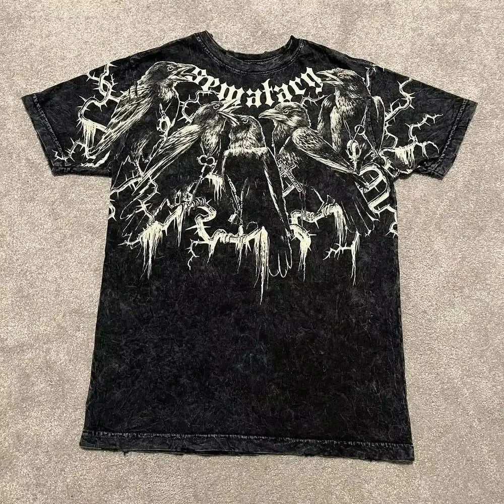 Vintage Avirex Black Short Sleeve T-Shirt | Rhinestone Double-Sided Print Retro Streetwear Top