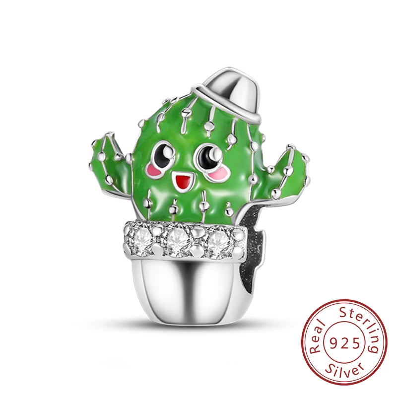 New 925 Sterling Silver Four-Leaf Clover Green Charm Bead | Lucky Pendant for Original Bracelet Jewelry Gift