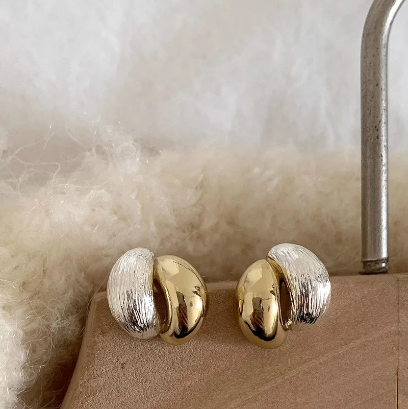 New 925 Sterling Silver Hoop Earrings – Matte Circle Geometric Punk Clip Earrings for Women & Girls