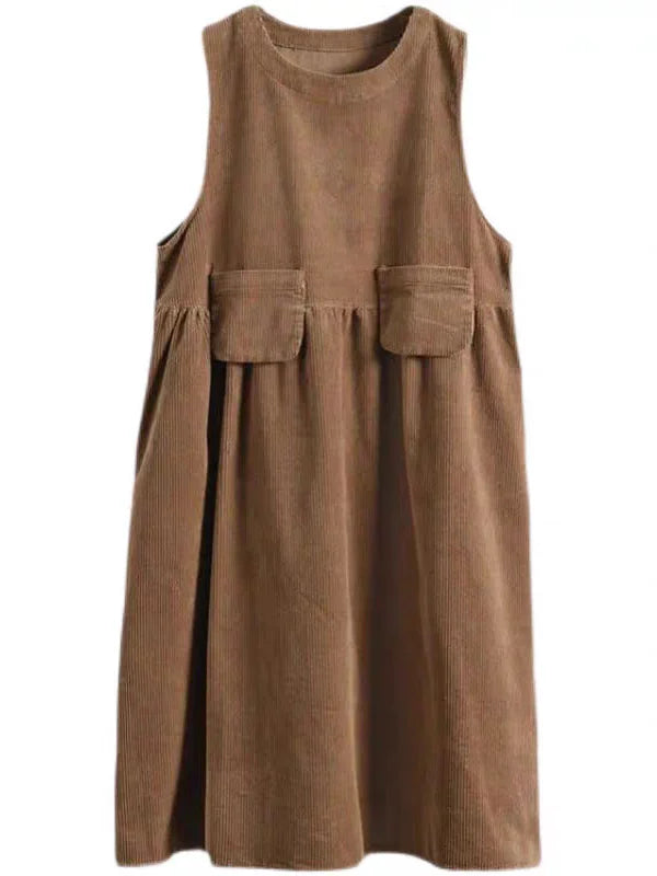 Artistic Corduroy Overall Dress for Women – H-Line Casual Wear, Medium Stretch Comfortable Autumn Season Single Piece