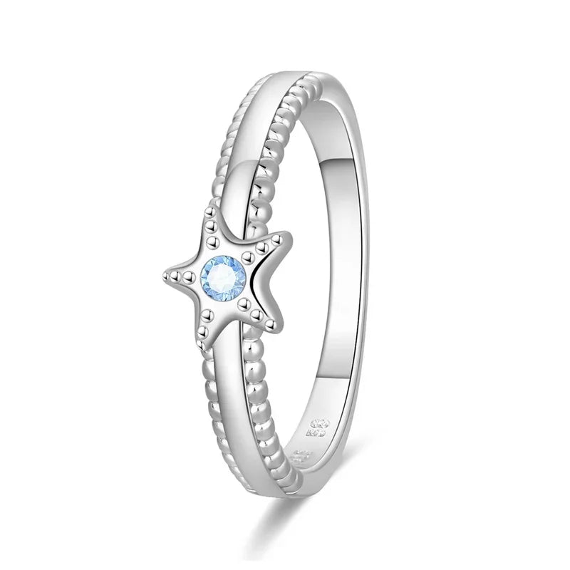 925 Sterling Silver Double Heart, Bow & Starfish Crown Rings | Women’s Moon Ring Fine Jewelry Wedding & Valentine Gift