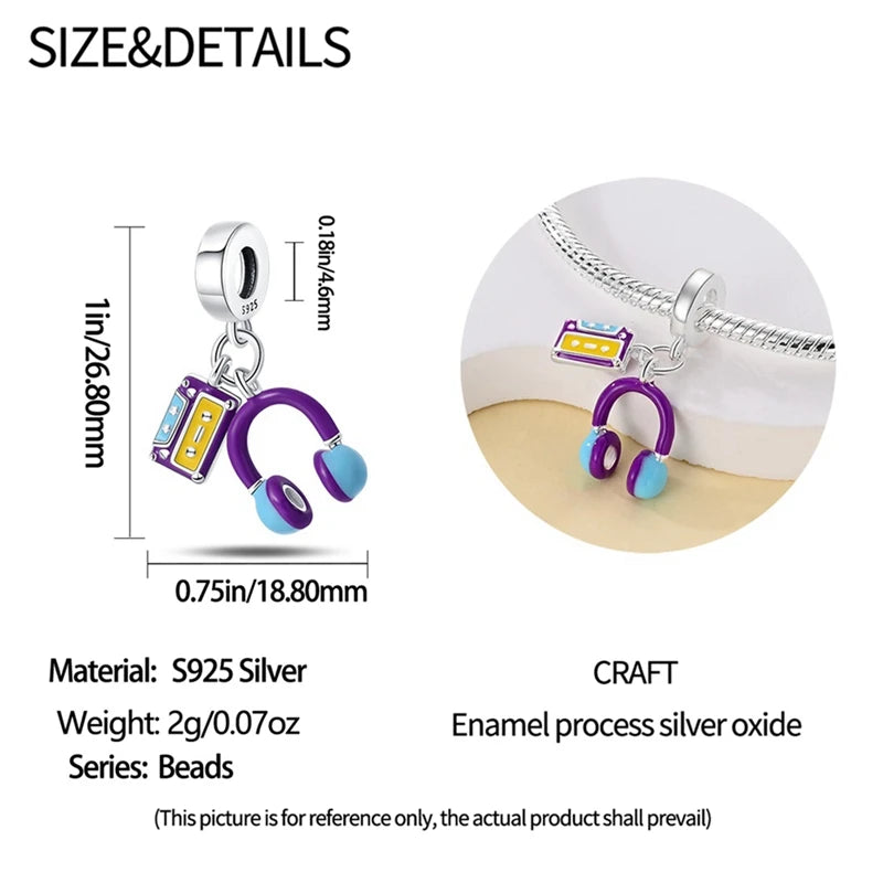 925 Silver 🎧 Enamel Earphone Charm Bead | Pandora Fit DIY Jewelry