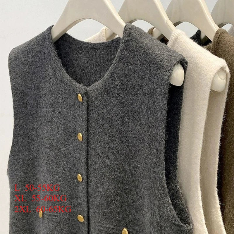 Women’s Knit Vest Cardigan Sweater | Sleeveless Button-Up Round Neck Casual Fashion Top