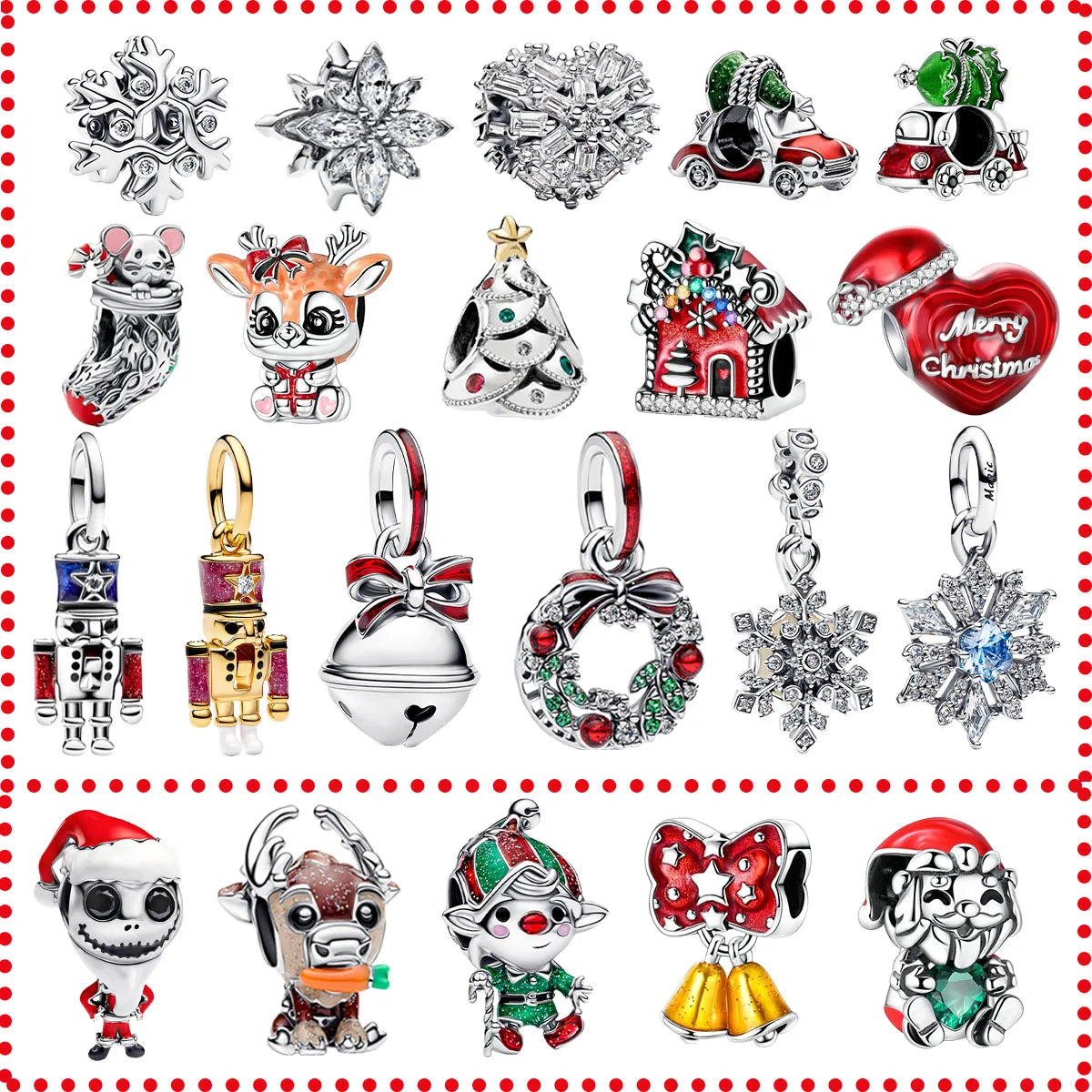 Christmas 925 Sterling Silver Charms | Santa Claus Reindeer Snowman Tree Beads Fit Original Bracelet