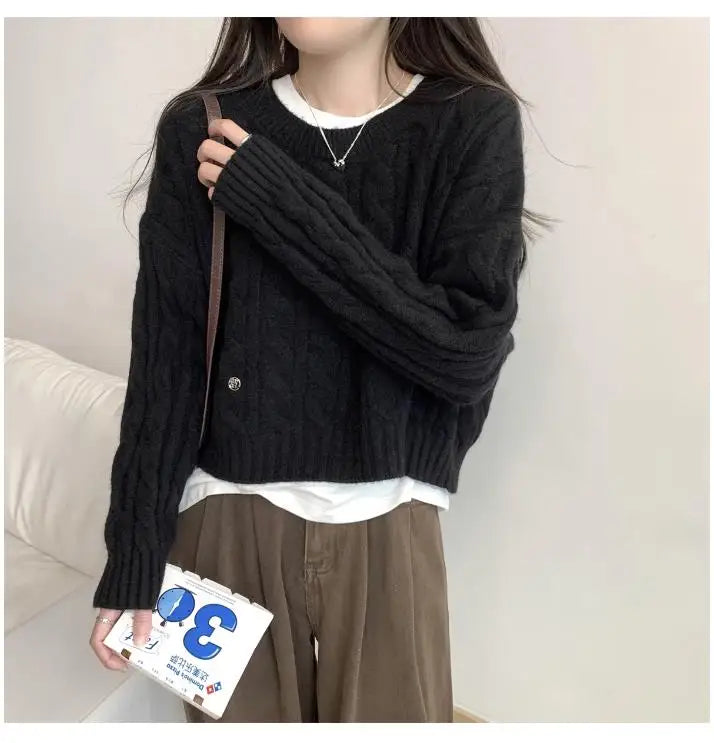 Soft Knit Sweater Women’s Top – Lazy Sleeve Inner Wear | Autumn Winter New Arrival Twist Cotton Long Sleeve Round Neck