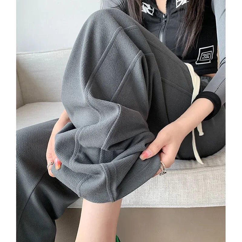 Women’s High Waisted Sweatpants | Casual Slim Fit Drawstring Pants | Korean Straight Leg Trousers