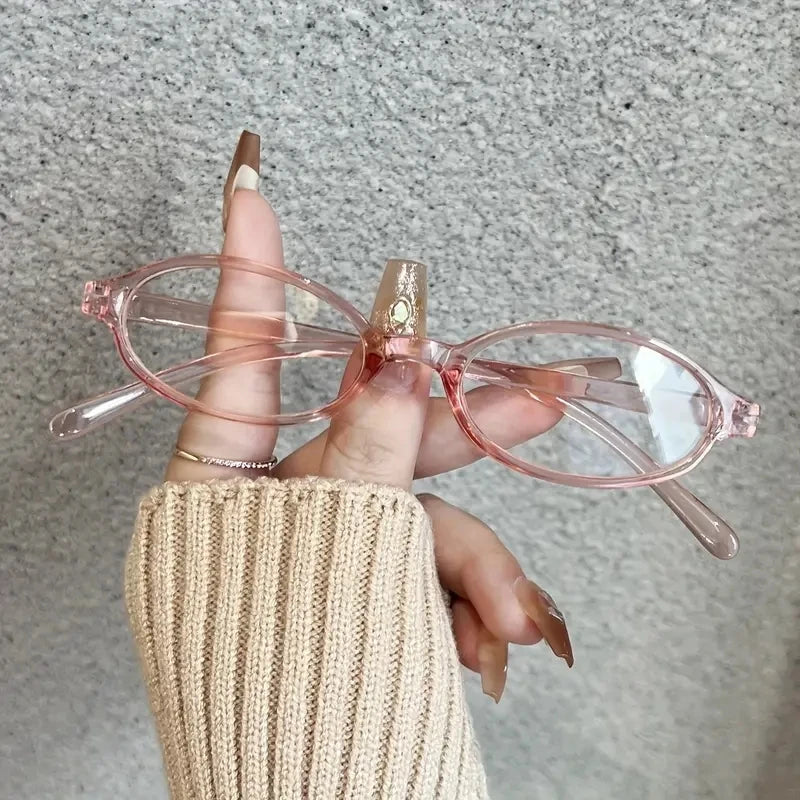 Japanese Korean Small Oval Frame Glasses – Women Retro Harajuku Eyeglasses | Clear Blue Light Blocking Spectacle Eyewear