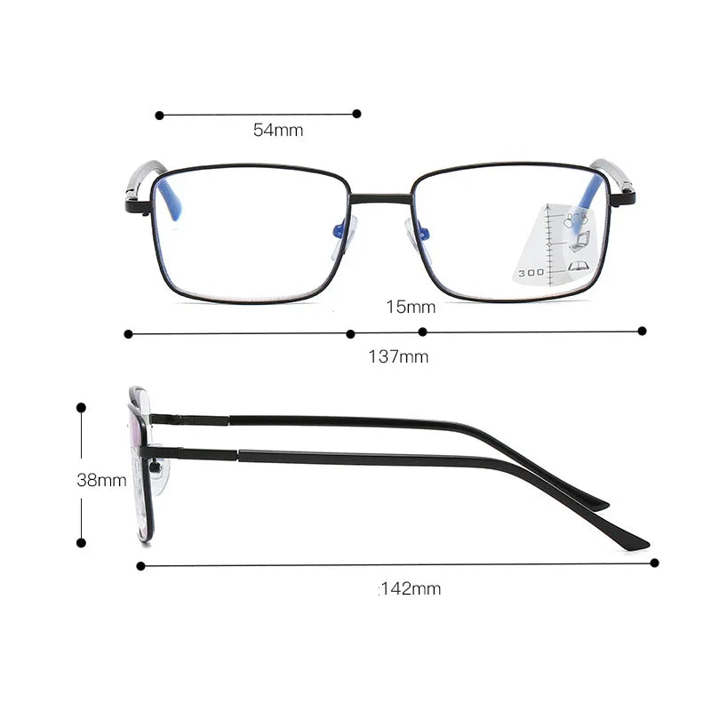 Ultralight Progressive Multifocal Glasses – Square Frame Non-Slip Presbyopic Reading Glasses for Men & Women +4.0