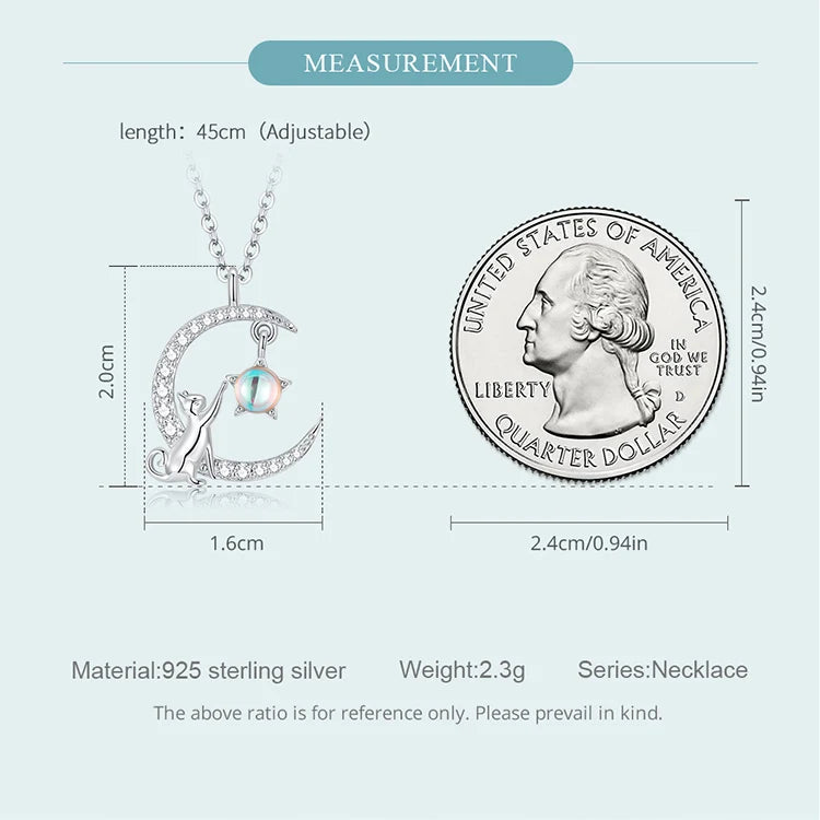 WOSTU 925 Sterling Silver Cat & Rabbit Moon Necklace | Star Zircon Pendant for Women Fine Jewelry Gift