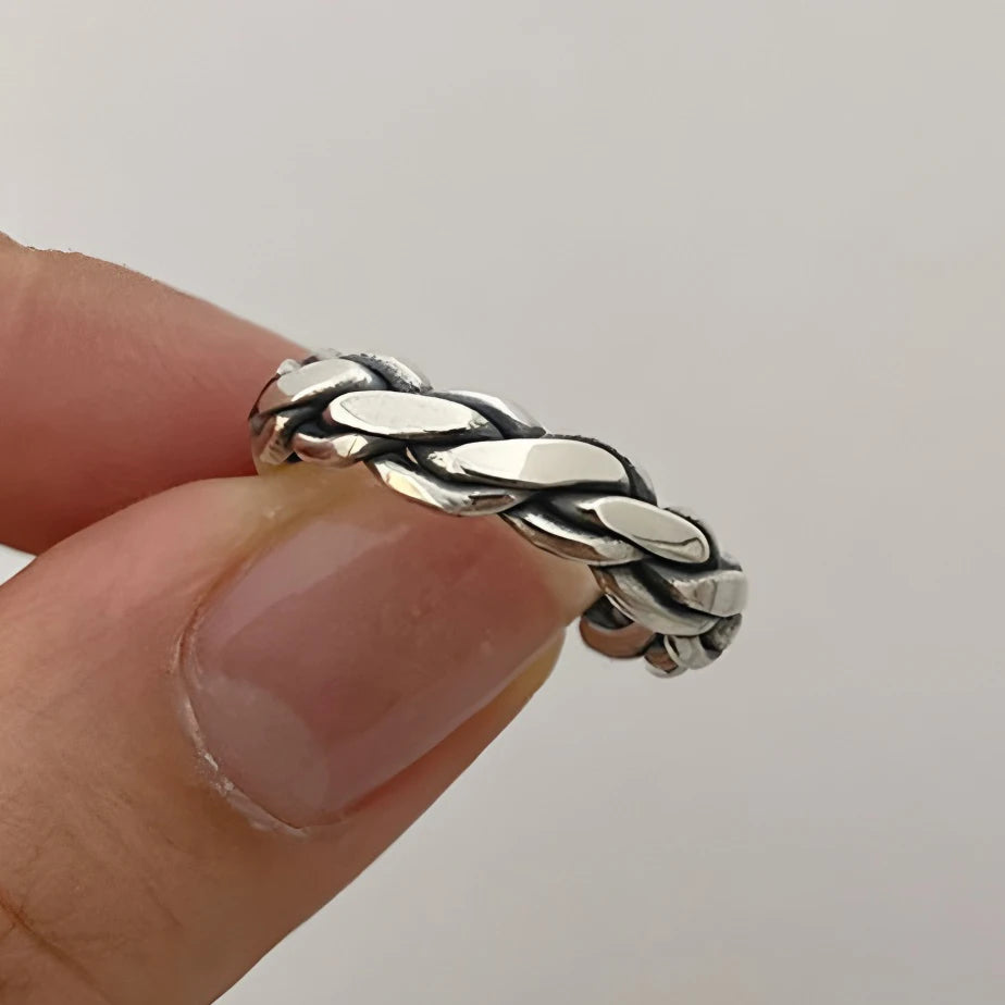 Sam Panda 925 Sterling Silver Adjustable Chain Ring | Vintage Open Finger Ring for Women & Men | Fine Jewelry Gift