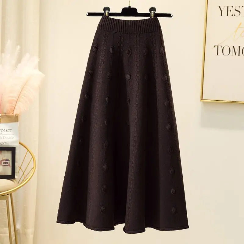 High Waist Knitted Midi Skirt – Women’s Sweater Matching Large Flounce A-Line Umbrella Skirt | Spring, Autumn & Winter