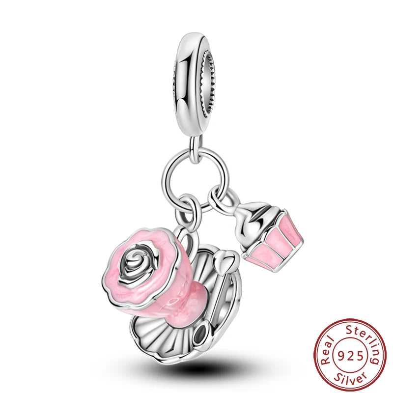 925 Sterling Silver Dessert Afternoon Tea Charm – Coffee, Cake, Pizza & Fries Beads Fit Original Pandora Bracelet DIY Jewelry